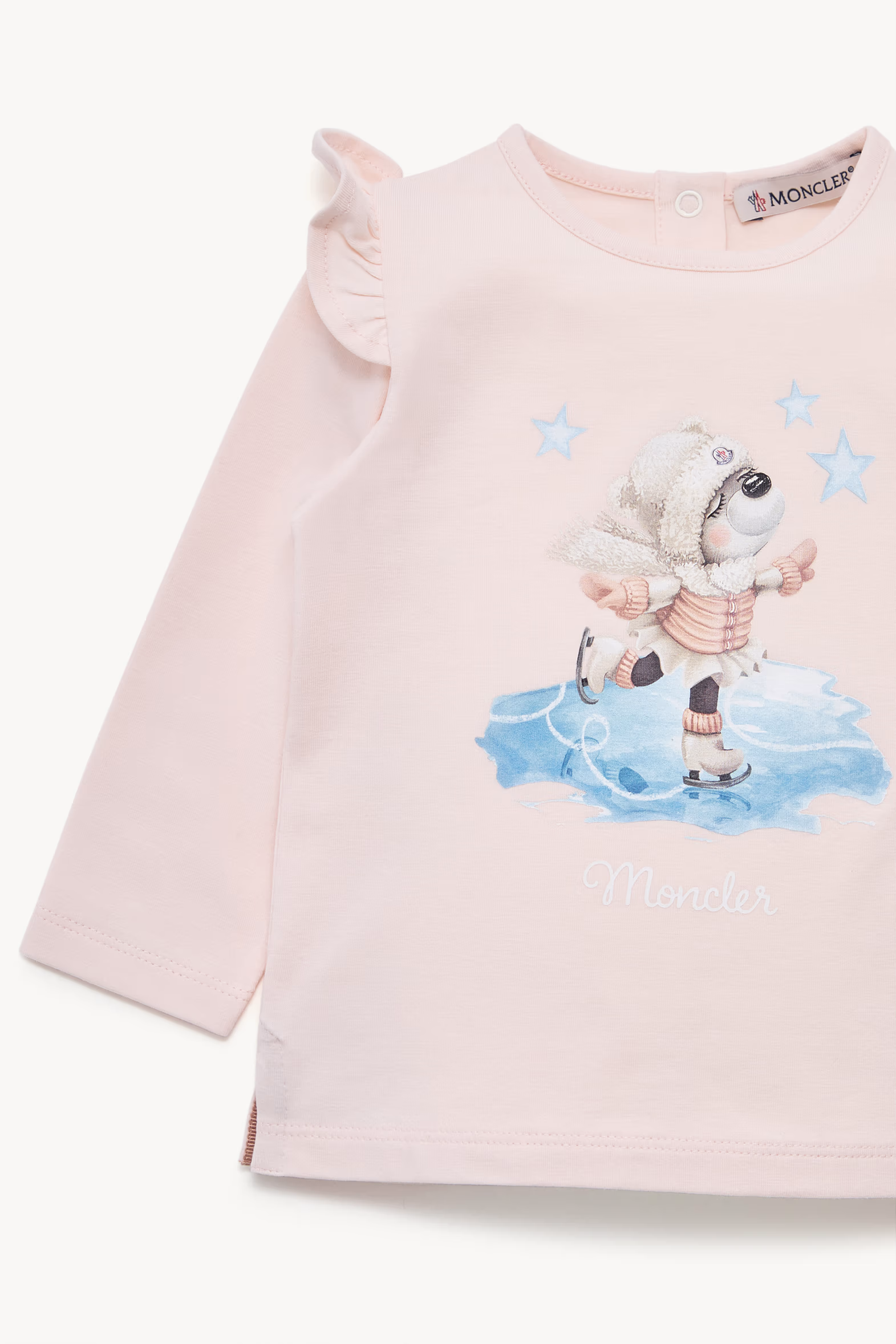 Teddy Bear Motif Long Sleeve Cotton T-Shirt Girl Light Pink Moncler 2